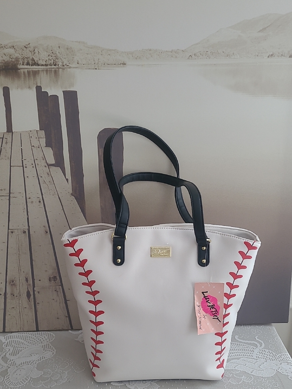 Betsey Johnson Baseball Tote with MIssing Baseball Charm NWT